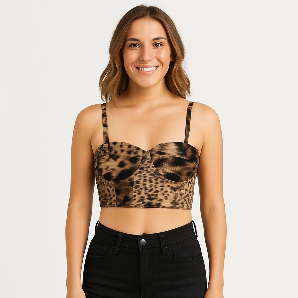 EUC Live 4 Truth Leopard Print Smocked Back Bustier Crop Top – Size Large